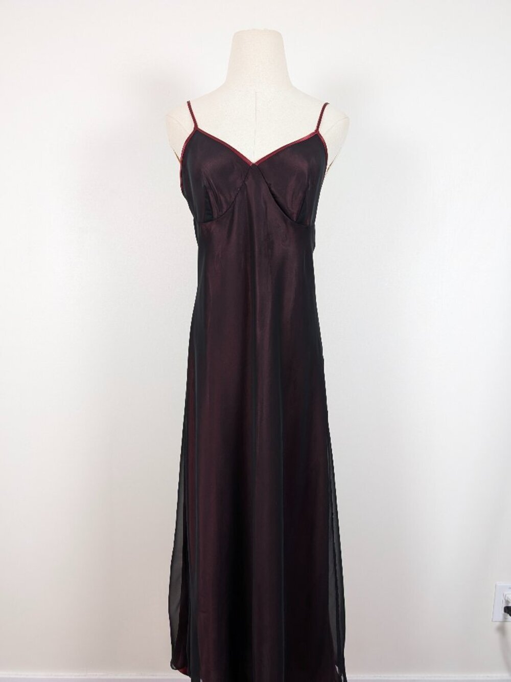 90s La Vie En Rose Iridescent Maxi Slip Dress Size Large Red Burgundy (j) - Picture 7 of 8